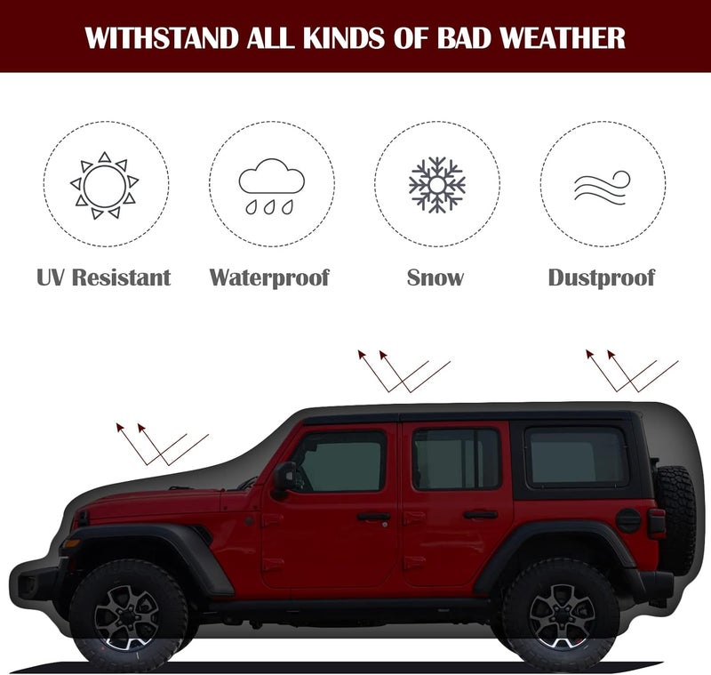 Migaven Waterproof Car Cover for Jeep Wrangler 4 Door 2006-2025 JK JL Outdoor Waterproof Sun Rain Snow Hail Protection with Driver Door Zipper - Image 3